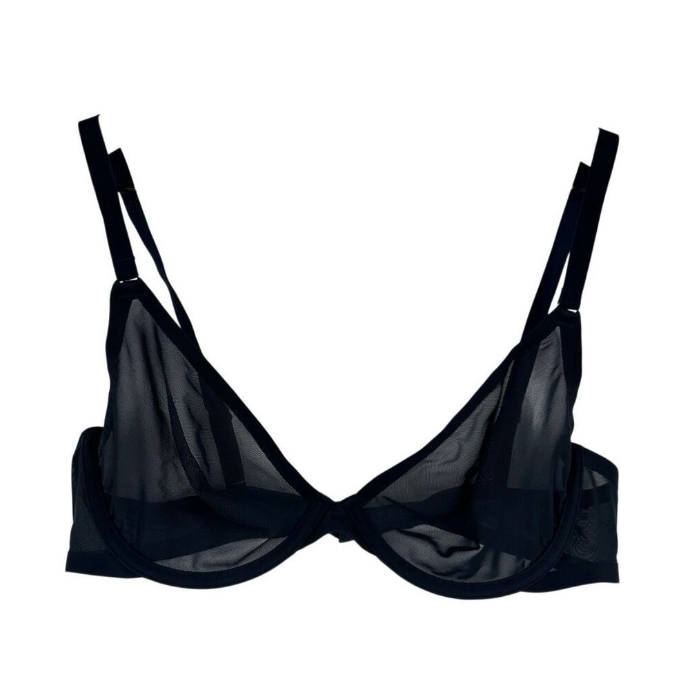 Cuup the plunge bra 36c ink black blue sheer mesh underwire unlined bralette - Picture 2 of 8
